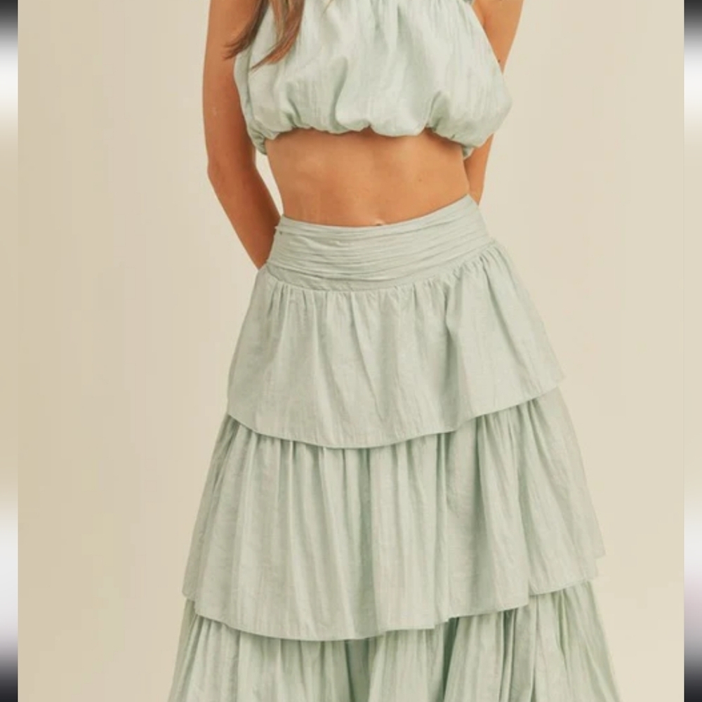 Tiered Maxi Skirt in Sage Green - Women's Flowing Maxi - Picture 4 of 13